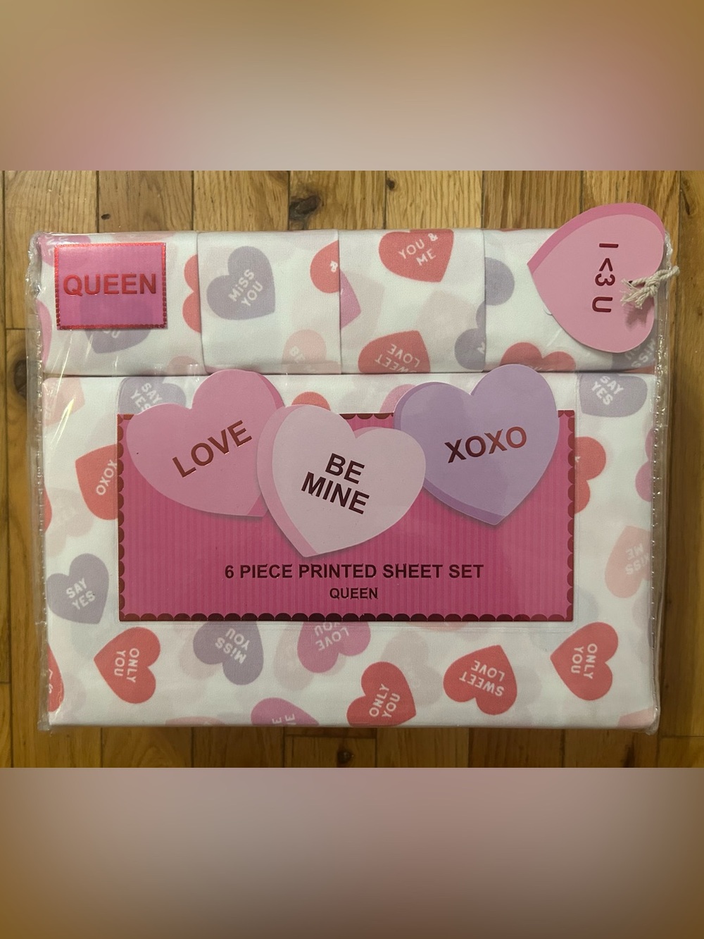 Valentine's Conversation Heart 6-Piece Printed Sheet Set - Pink